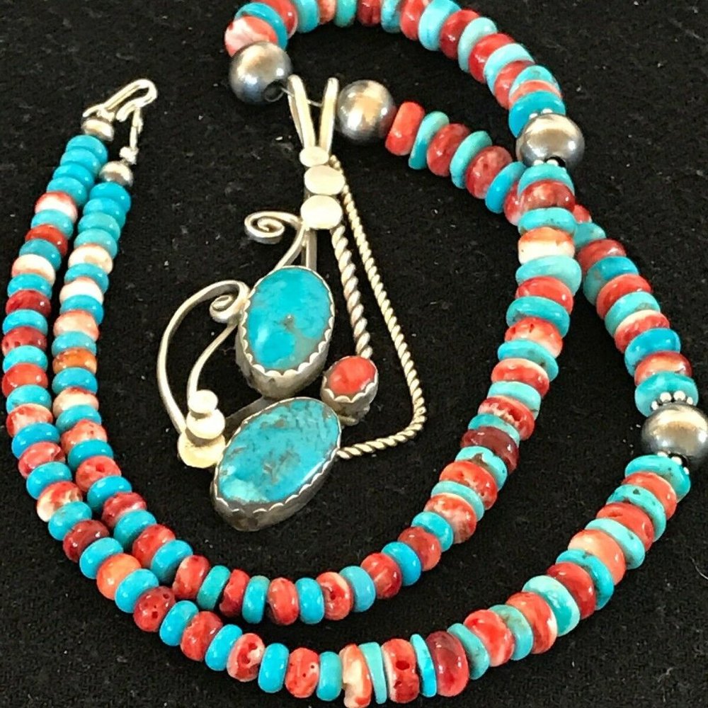 Kingman Turquoise SPINY Necklace Pendant Platero